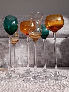 Vintage MCM Tall Colored Stemmed Cordial Glasses